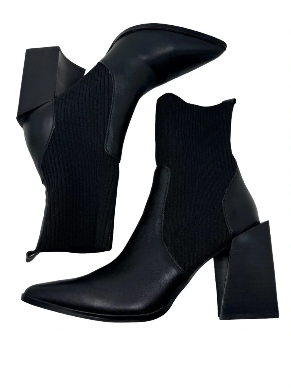 Steve Madden Tackle Sock Bootie Size 7 Black Leather Block Heel Capsule Wardrobe